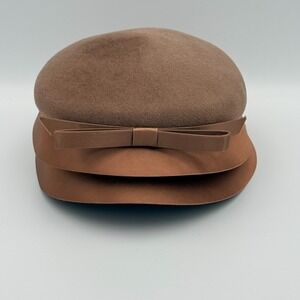 Vintage Henry Pollak Zephyr Felt Hat Brown 100% Wool Pillbox USA Bow 1950s